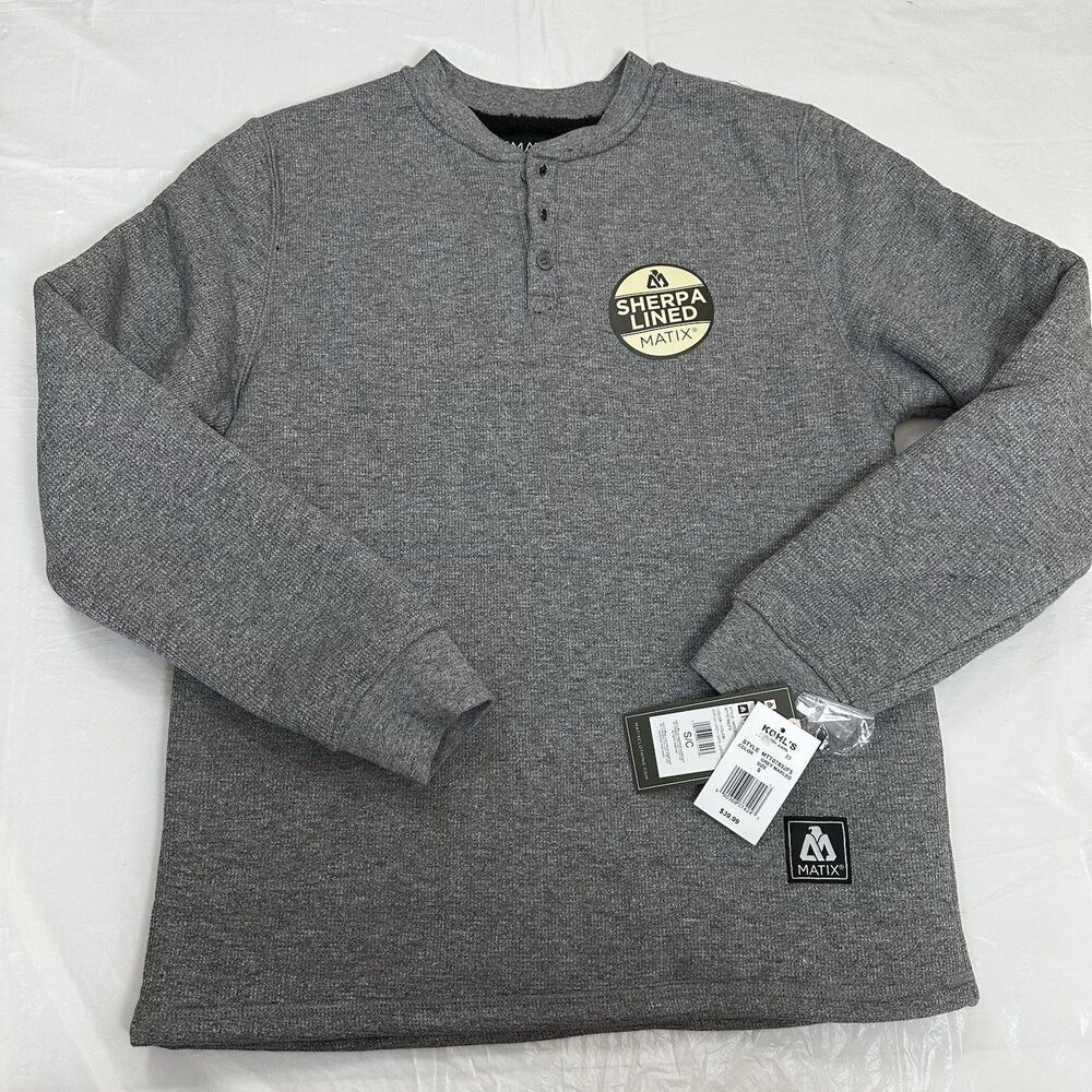Matix L.A. Sherpa Lined Long Sleeve Pullover Henley Men’s size-S NWT gray